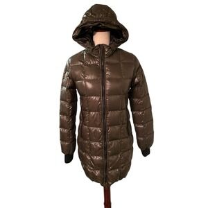 DUVETICA Goose Down Puffer‎ Coat Jacket Hooded Green Metallic Size Women's 40